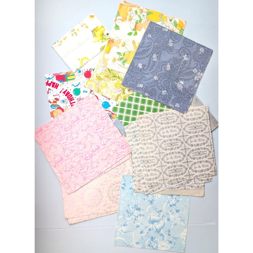 Vintage Gift Wrap Lot Baby Shower Bride Birthday Ephemera Junk Journal Paper